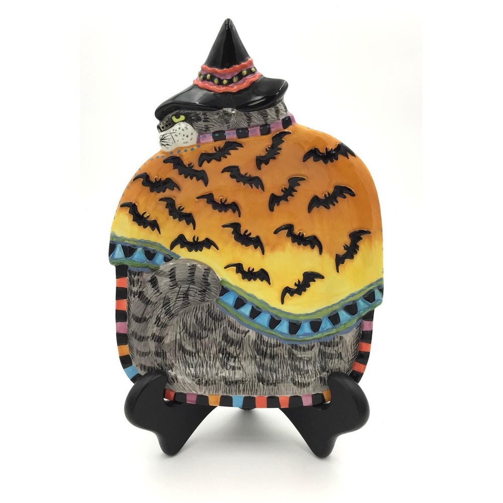 Vintage Fitz and Floyd Kitty Witches Bats Cat Halloween Canape Plate